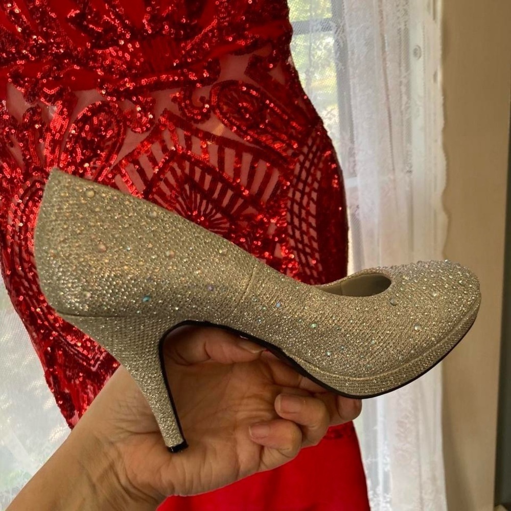 Women's Glittering Silver rhinestone heels Silver Slipper 8 - Picture 5 of 6